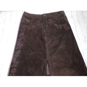 Telluride Clothing Co Womens Leather Skirt Size 8 Dark Brown Embroidered Lined